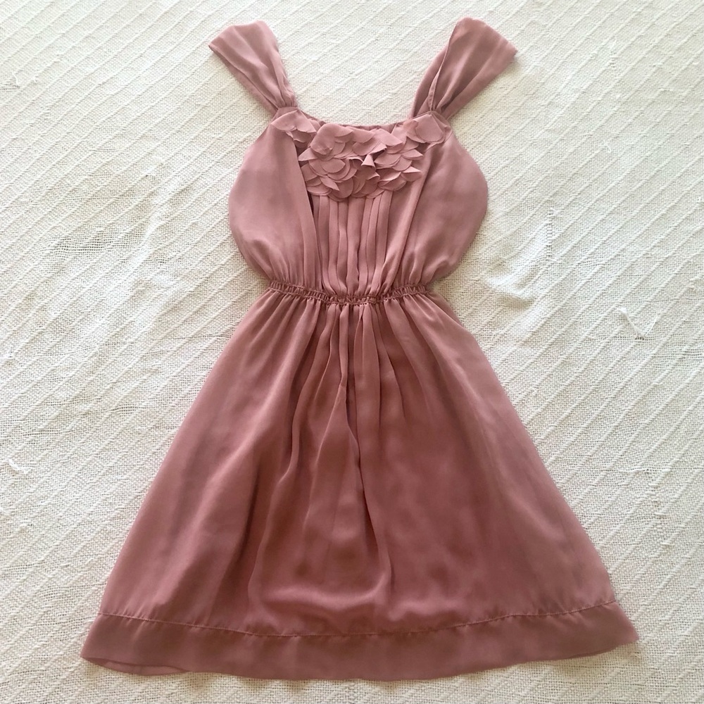 Adorable Dusty Rose Flower Petal Detail Mini Dress